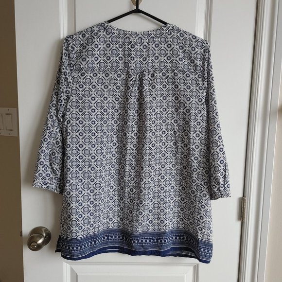 Navy Blue & White Boho Blouse - Picture 2 of 7